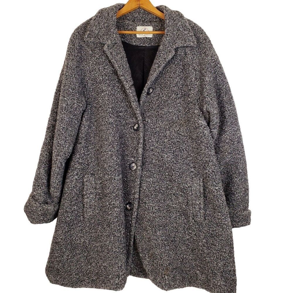 True‎ North Womens Mid Length A Line Coat Gray Button Front Size XL Heavy Winter
